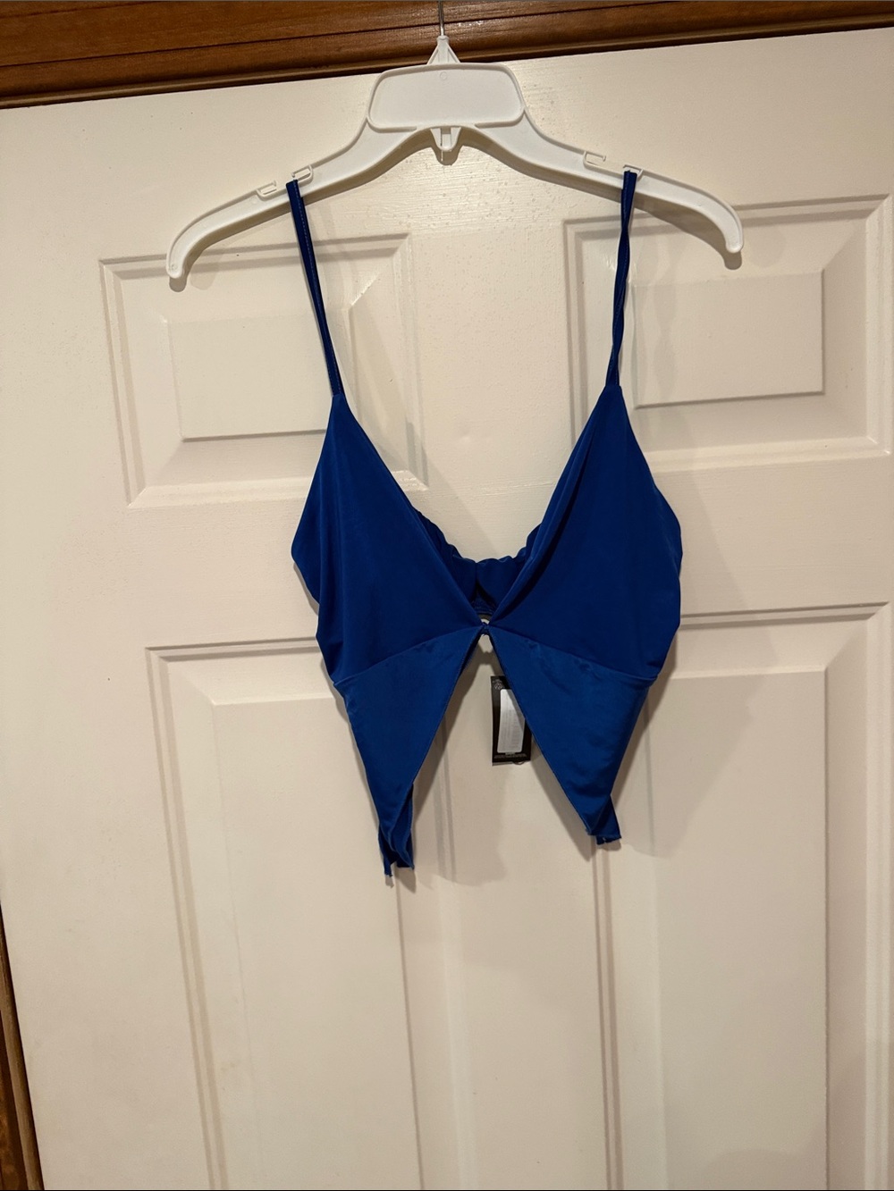 PrettyLittleThing Royal Blue Triangle Front Tie Crop Camisole